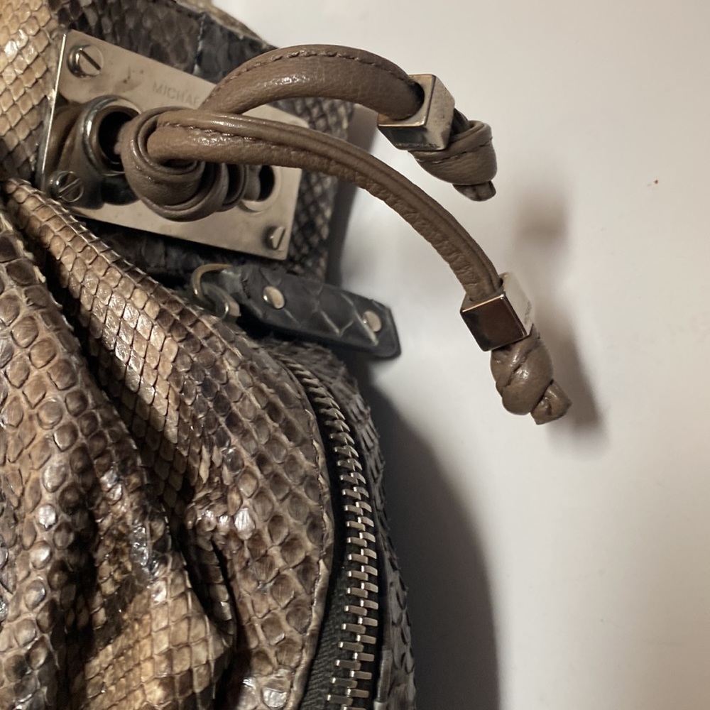 Michael Kors Python Satchel Purse Snakeskin Silve… - image 4